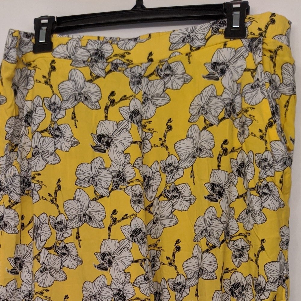 Lemon yellow printed wide leg pants